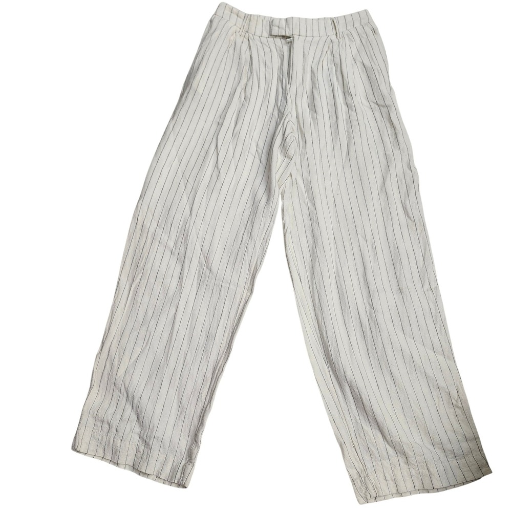 A New Day  High Rise Wide Leg Linen Blend Pinstripe Trousers Cream‎ L6 Office